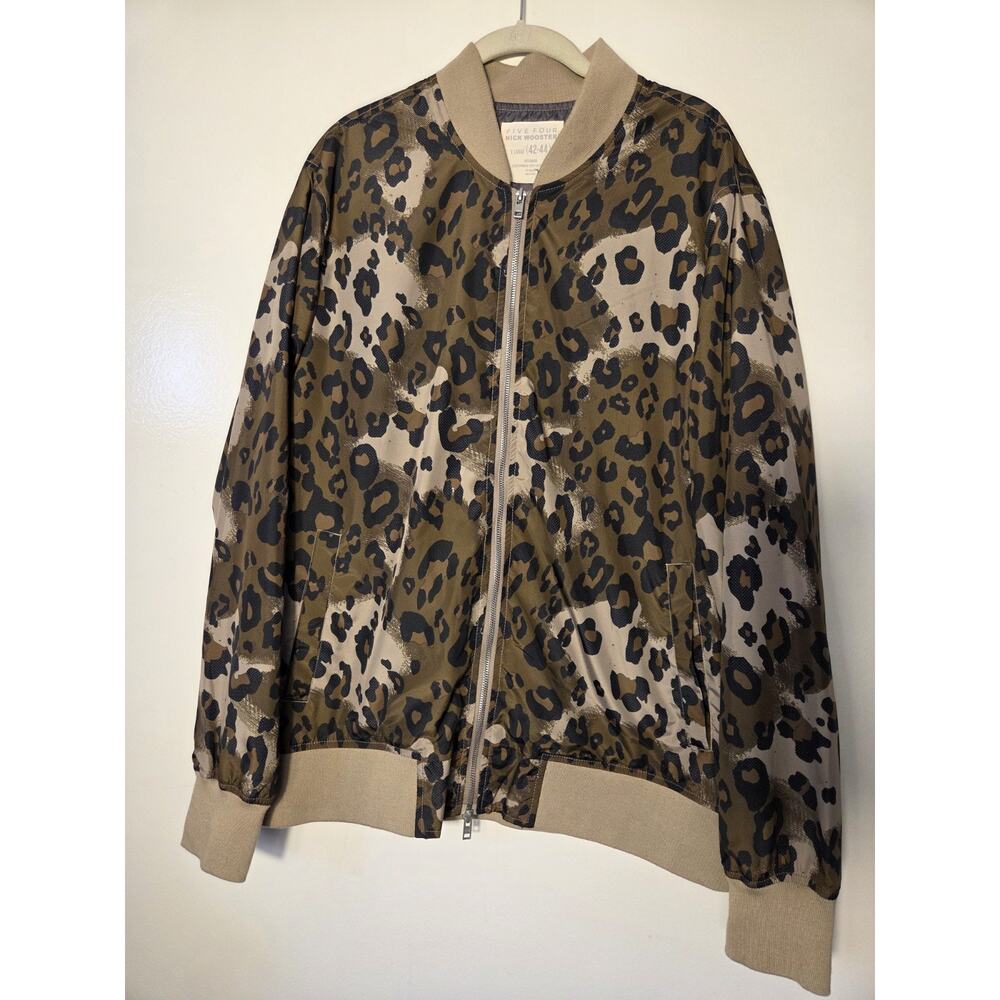 FIVE FOUR Nick Wooster Green Zip Up Animal Cheetah Print Jacket Mens XL 42-44